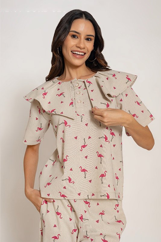 FLAMINGO LINEN PRINTED CO-ORD SET